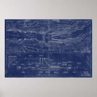 Hoover Dam Blueprint Style Schematic Poster