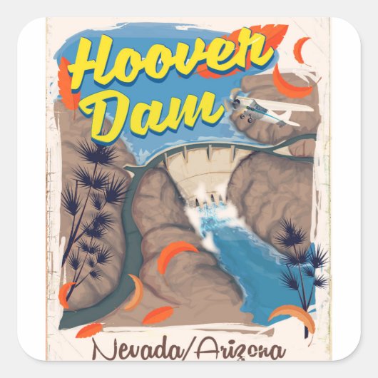 Hoover Dam Nevada/Arizona Reiseplakat Quadratischer Aufkleber (Vorderseite)