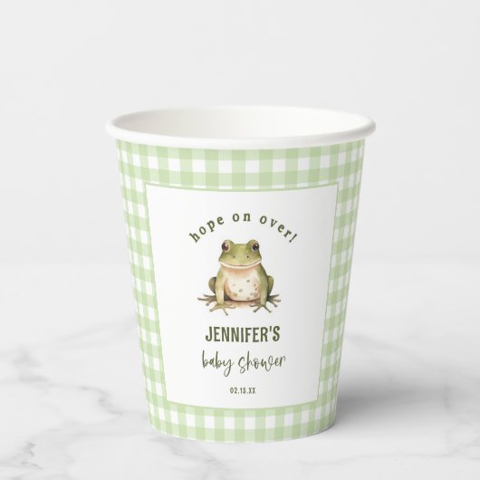 Hop auf über Frog Theme Babydusche Pappbecher (Rückseite)