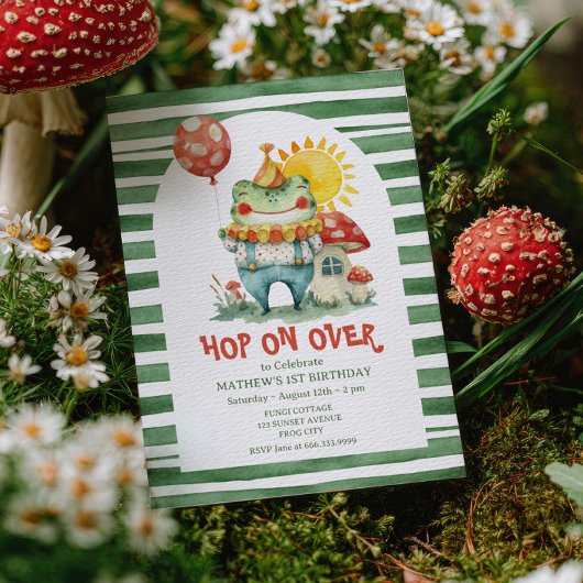 Hop auf über Niedlichen Clownfrosch Wasserfarbe Ge Einladung