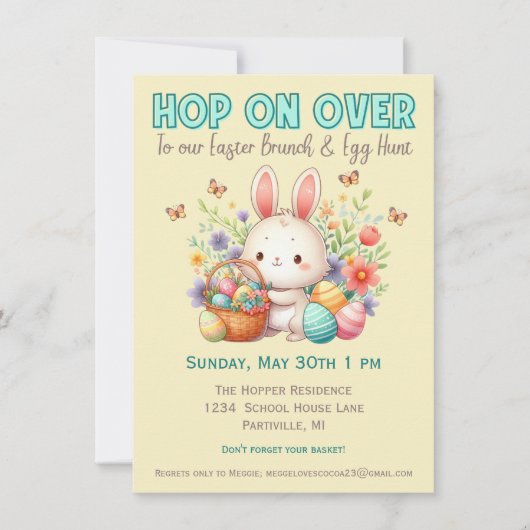 Hop auf über Ostern Brunch und Eierjagd Einladung (Vorderseite)