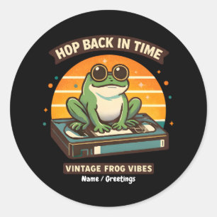 Hop Back in Time Vintage Frosch Retro Illustration Runder Aufkleber