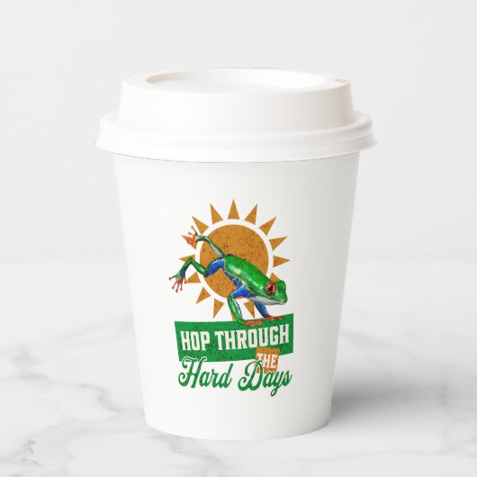 Hop durch die harten Tage Amazonas-Baumfrosch Pappbecher (Vorderseite)