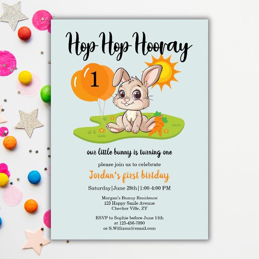 Hop Hooray Niedlicher 1. Geburtstag Einladung