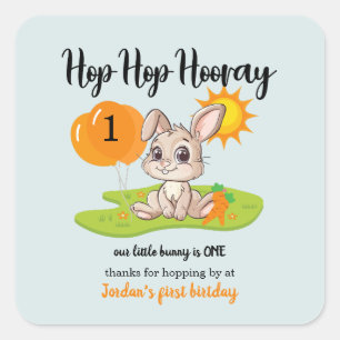 Hop Hooray Niedlicher 1. Geburtstag Quadratischer Aufkleber