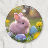 Hop in Glück - Fluffy Pink Bunny Oster Geschenkanhänger (Vorderseite)