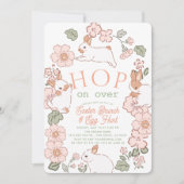 Hop on Over Bunny Boho Floral Easter Brunch Einladung (Vorderseite)