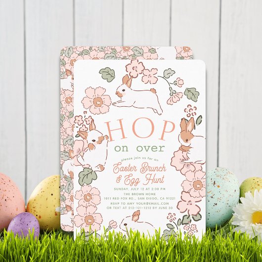 Hop on Over Bunny Boho Floral Easter Brunch Einladung