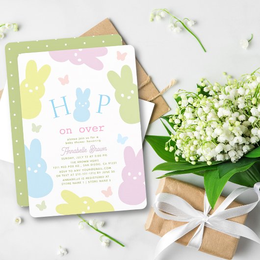 Hop on Over Bunny & Butterfly Girl Baby Shower Einladung