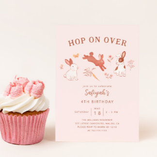 Hop On Over Bunny Girl Birthday Party Einladung
