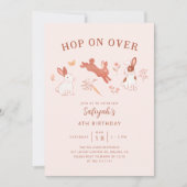 Hop On Over Bunny Girl Birthday Party Einladung (Vorderseite)