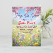 Hop on Over Easter Floral  Bunny Spring Brunch Einladung (Stehend Vorderseite)