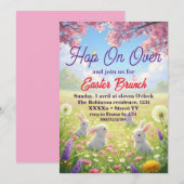 Hop on Over Easter Floral  Bunny Spring Brunch Einladung (Vorne/Hinten)