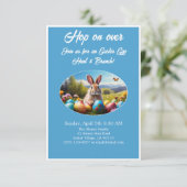 Hop on Over Egg Hunt Brunch Easter Rabbit blue -  Einladung (Stehend Vorderseite)