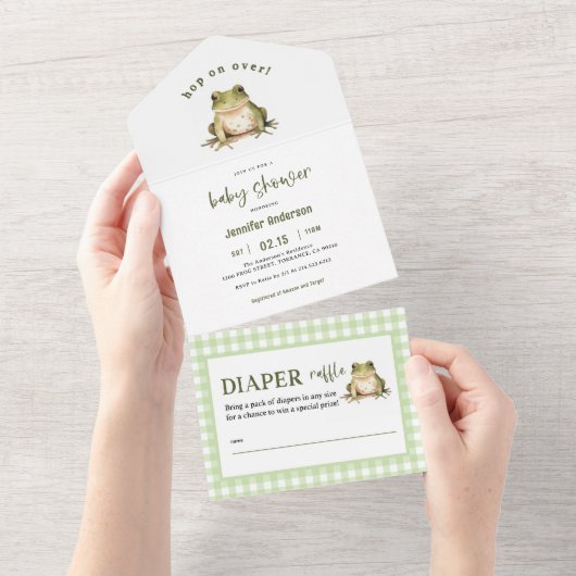 Hop On Over Frog Baby Shower All In One Einladung (Abreißen)