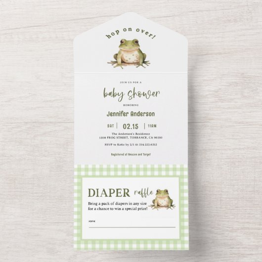 Hop On Over Frog Baby Shower All In One Einladung (Innen Boden)