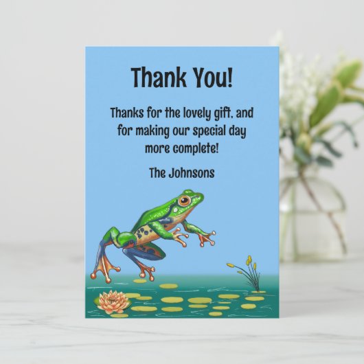 Hop On Over Frog Birthday Dankeskarte (Stehend Vorderseite)