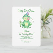 Hop On Over Green Frog 1. Geburtstag Einladung (Stehend Vorderseite)
