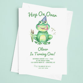 Hop On Over Green Frog 1. Geburtstag Einladung