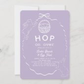 Hop on Over Lavender Bow Bunny Easter Brunch Einladung (Vorderseite)