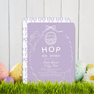 Hop on Over Lavender Bow Bunny Easter Brunch Einladung