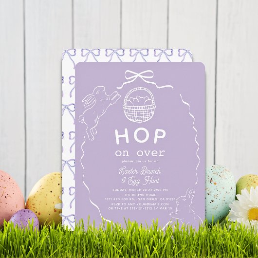 Hop on Over Lavender Bow Bunny Easter Brunch Einladung