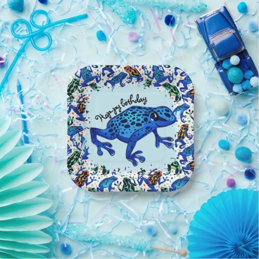 Hop-py Birthday Rainforest Frogs Square Teller (Party)