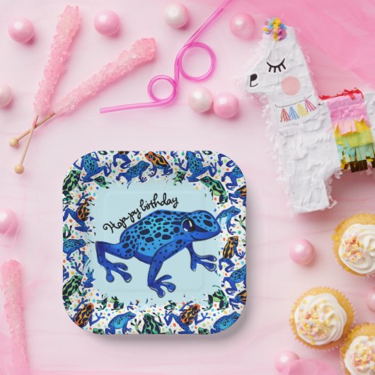 Hop-py Birthday Rainforest Frogs Square Teller (Party)