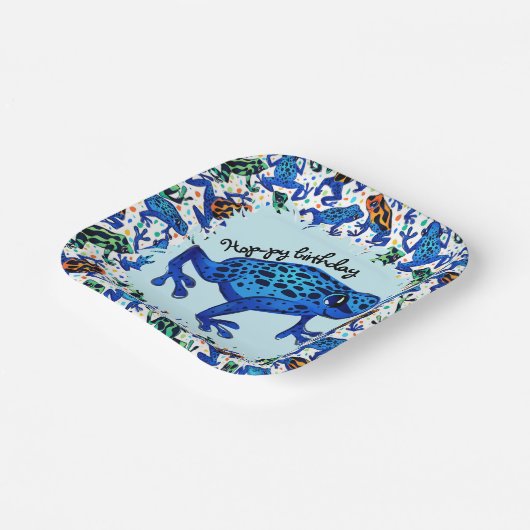 Hop-py Birthday Rainforest Frogs Square Teller (Gewinkelt)