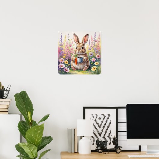 Hop & Sip - Niedliches Kaninchen mit Karottencup-P Poster (Heimbüro)