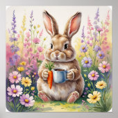 Hop & Sip - Niedliches Kaninchen mit Karottencup-P Poster (Vorne)