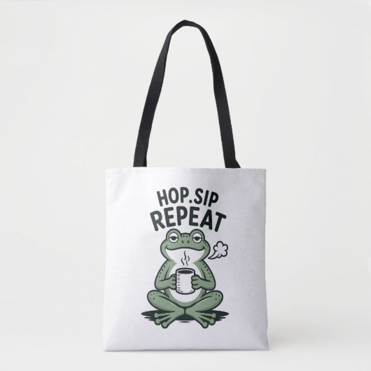 Hop Sip Repeat Lustiges Frosch-Kaffeedesign Tasche (Vorderseite)