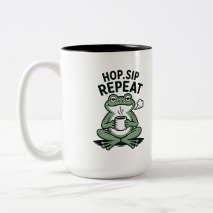 Hop Sip Repeat Lustiges Frosch-Kaffeedesign Zweifarbige Tasse