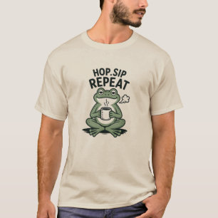 Hop Sip Wiederholen Lustiges Frosch-Kaffeedesign T-Shirt