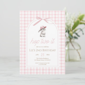 Hop Two It Pink Gingham Bunny 2nd Birthday Einladung