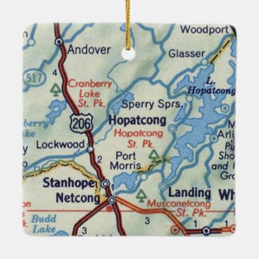 Hopatcong NJ 50's Map Keramikornament (Rückseite)