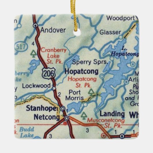 Hopatcong NJ 50's Map Keramikornament (Vorderseite)