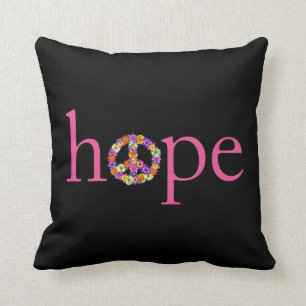 Hope and Peace Sign Floral on Black Kissen