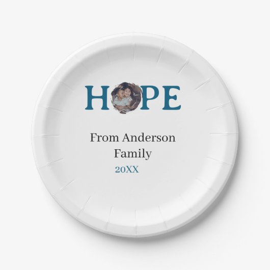 Hope blue holidays bold letter kids photo name yea pappteller (Vorderseite)