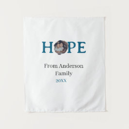 Hope blue holidays bold letter kids photo name yea wandteppich