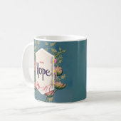 Hope blüht - Elegante Floralschrift Kaffeetasse (Vorderseite Links)
