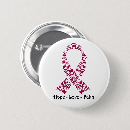 Hope Burgundy Awareness Ribbon Button (Vorne & Hinten)