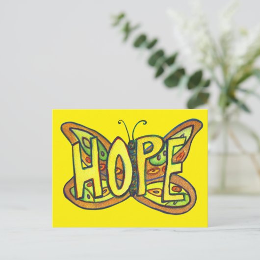 Hope Butterfly Word Art Inspiration Postkarten (Stehend Vorderseite)