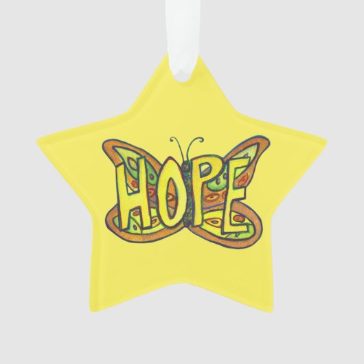 Hope Butterfly Word Kunstschatz Ornament (Vorderseite)