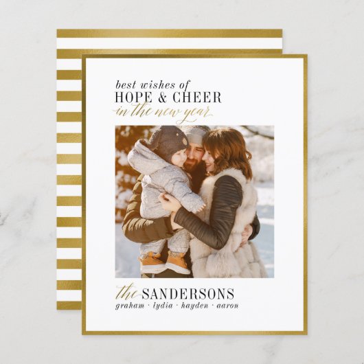 Hope & Cheer | Budget Neujahrsferien Fotokarte (Vorne/Hinten)