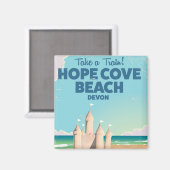 Hope Cove Beach Devon Vintage Reiseplakat Magnet (Vorderseite/Rückseite)