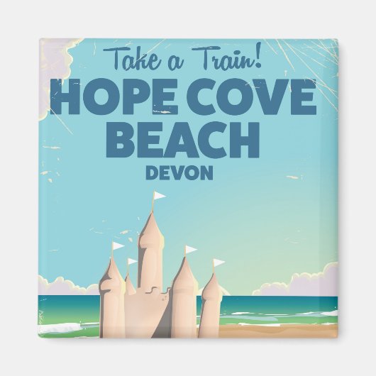 Hope Cove Beach Devon Vintage Reiseplakat Magnet (Vorne)