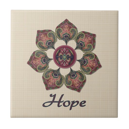 HOPE Fabric Collage Blume Rot und Blau Fliese (Vorderseite)