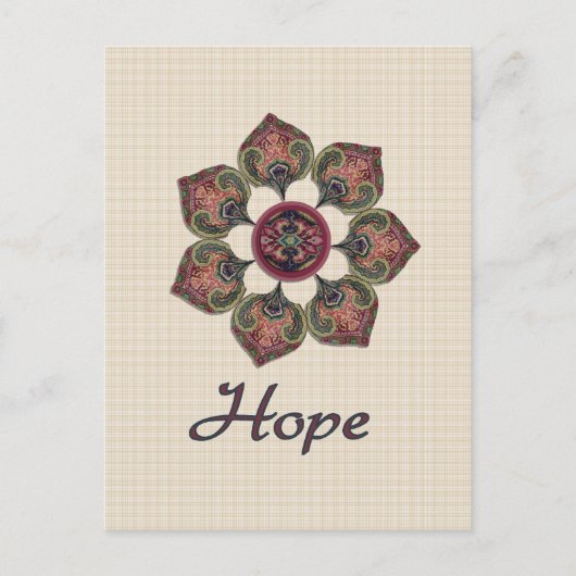HOPE Fabric Collage Blume Rot und Blau Postkarte (Vorderseite)