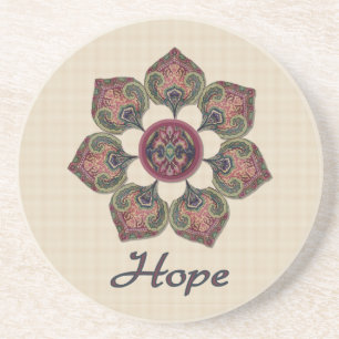 HOPE Fabric Collage Blume Rot und Blau Sandstein Untersetzer